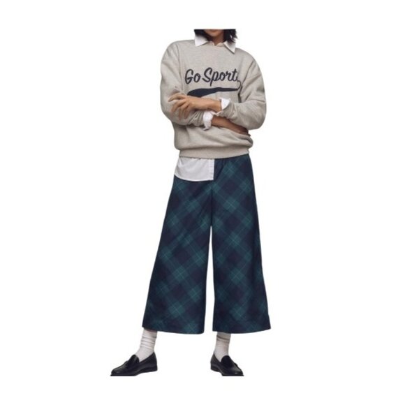 Maeve Anthropologie Taffeta Printed Cropped Wide-Leg Pants Size XL Blue Pattern - Picture 2 of 7